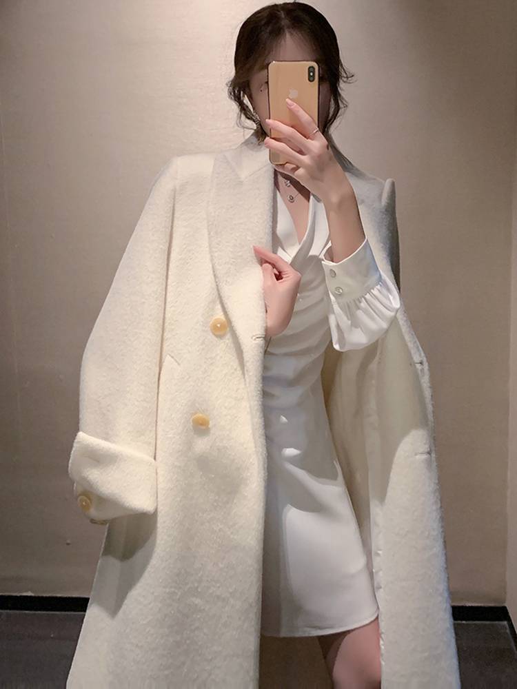 Street-wave Faux Fur Coat For Women Belted Waist Double Button Front Warmth And Timeless Style