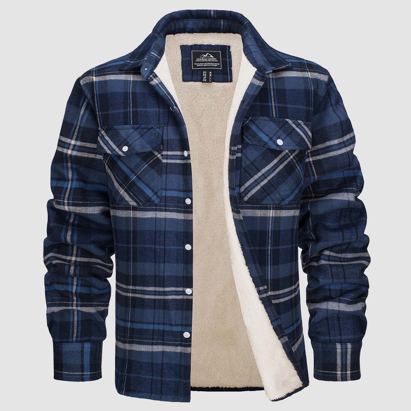 Street Wave Mens Sherpa Fleece Lined Plaid Shirt Jacket Warm Durable Outerwear For Men