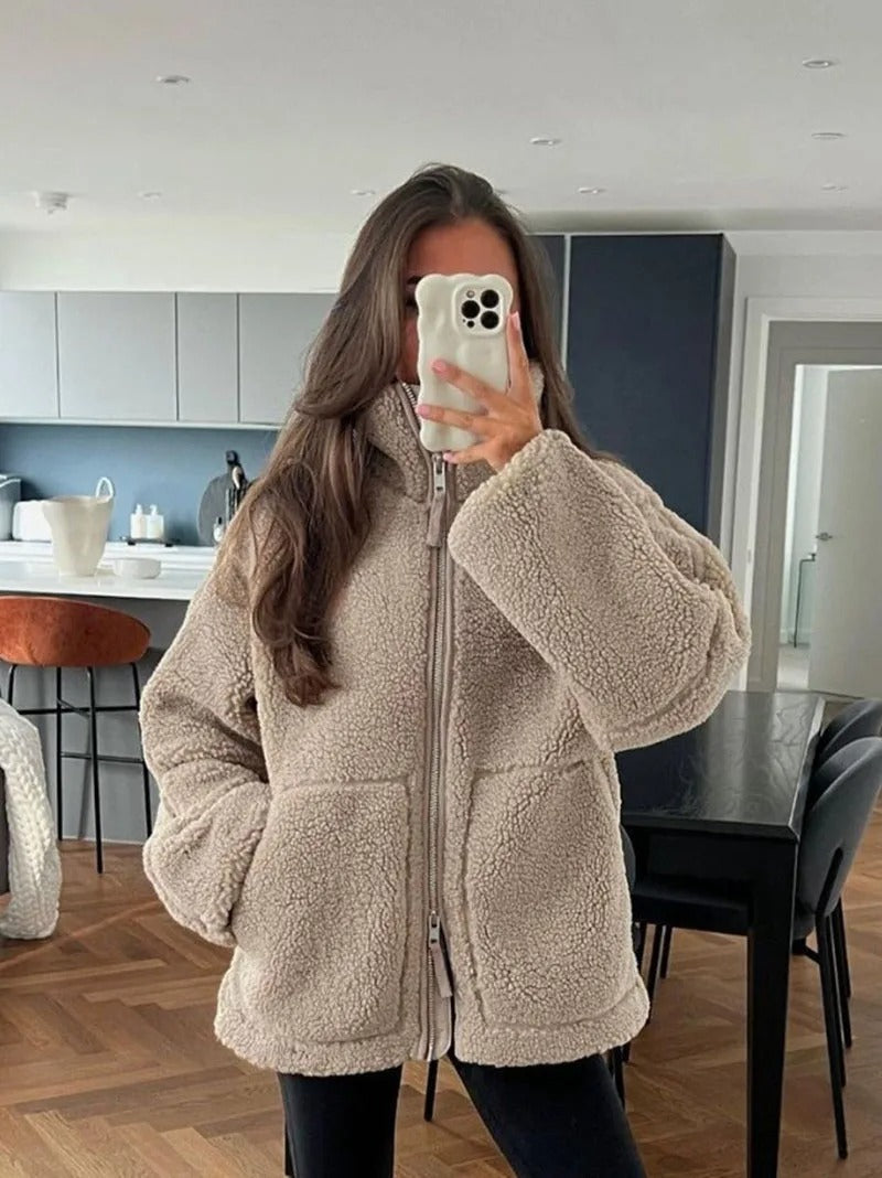 Street-Wave Womens Teddy Jacket Cozy Warmth Sherpa Fleece Winter Outerwear For Women Everyday Premium Style