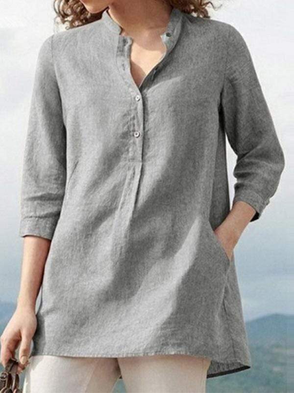 Street Wave Women Long Sleeve Button Front Tunic Linen Comfort Versatile Everyday Wear