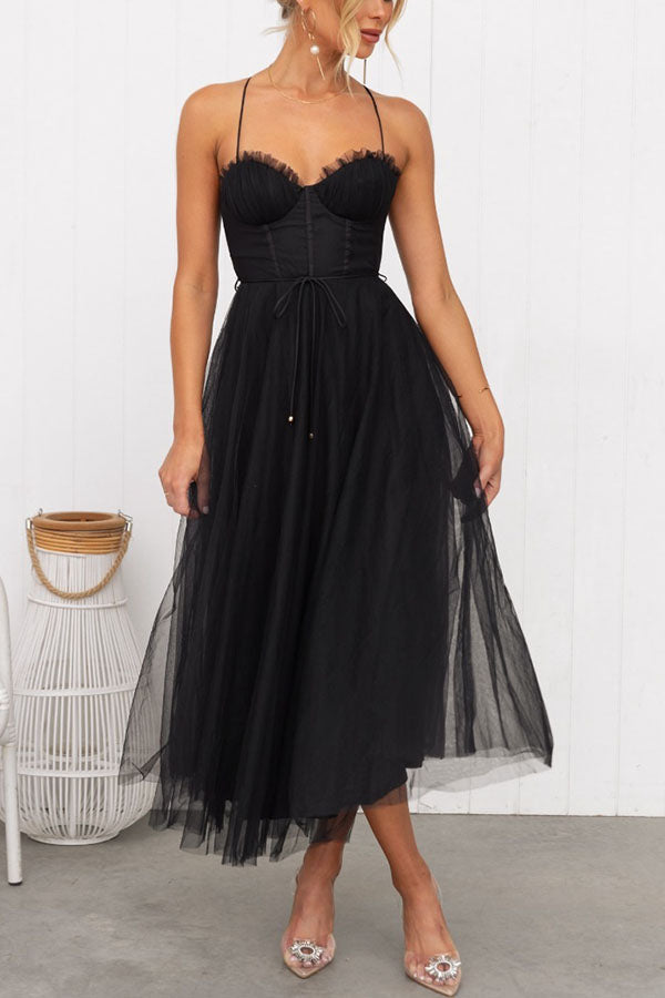 Street Wave Tulle Midi Dress For Women Elegant A Line Silhouette