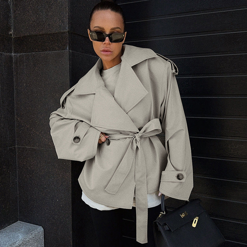 Streetwave Women Short Trench Coat With Adjustable Belt For Urban Chic And Easy Layering