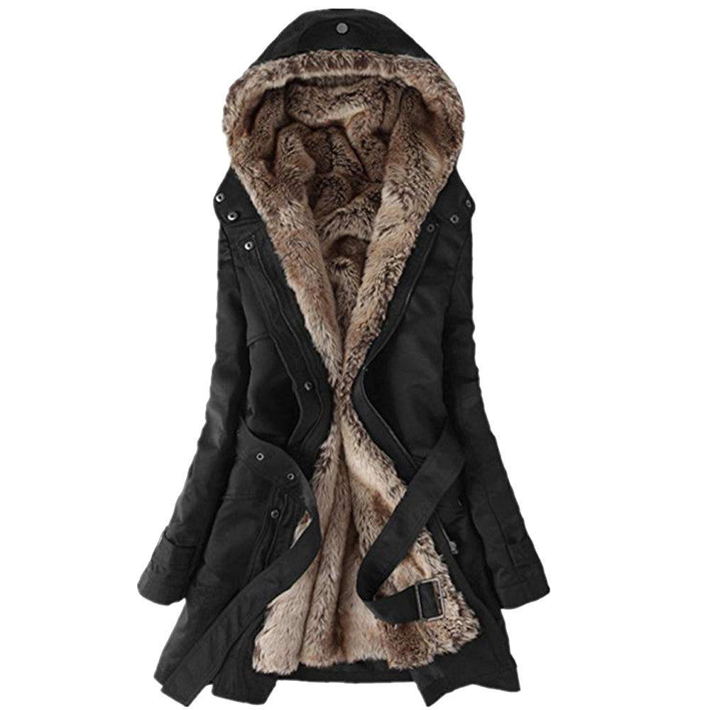 Street-wave Womens Parka With Faux Fur Lining, Adjustable Belt And Elegant Details