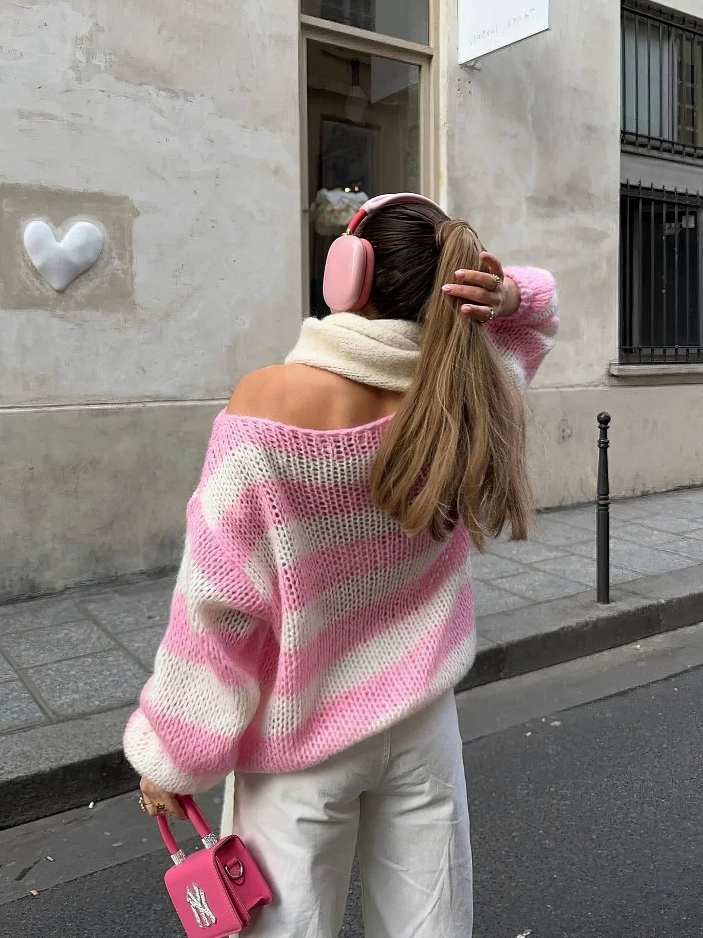 Street Wave Striped Knit Sweater Oversized Cozy Fit For Women Warm Everyday Wear
