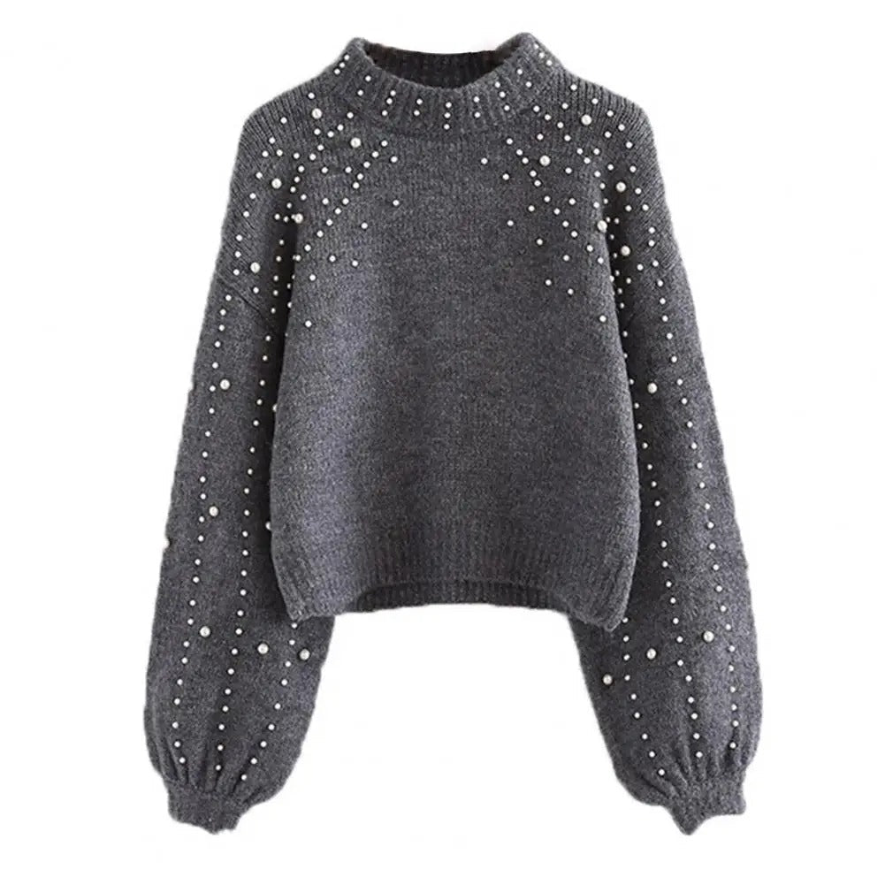 Street-Wave Pearl Embellished Knit Sweater For Modern Women Cozy Chic Winter Warmth
