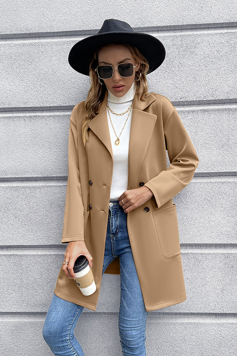 Street Wave Revers Collar Long Sleeve Blazer With Double Button Closures For Everyday Urban Style Women