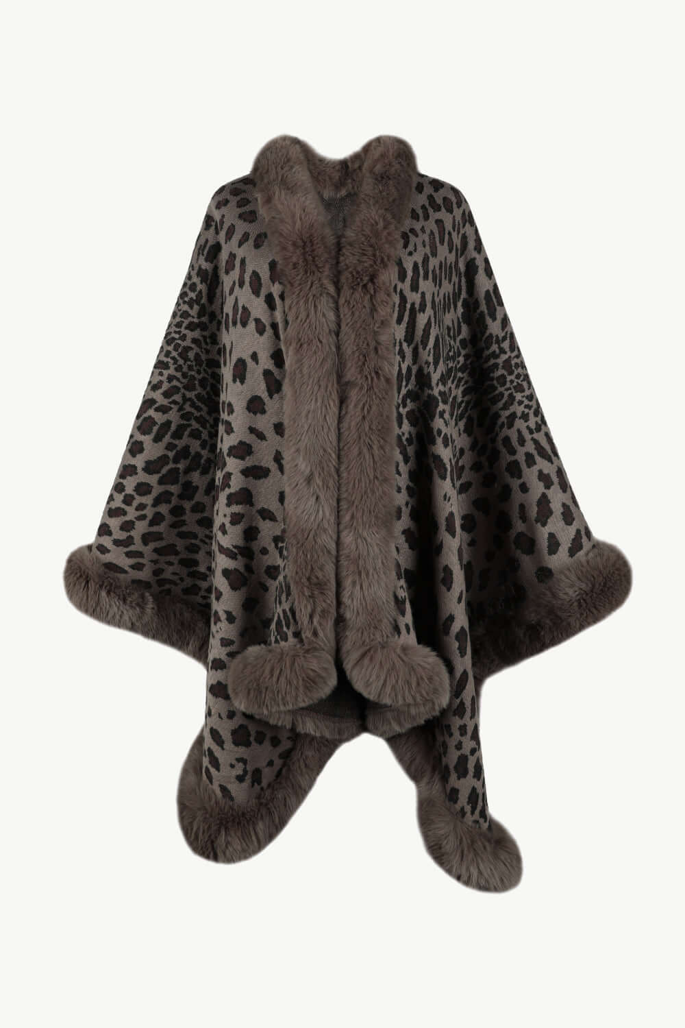 Street Wave Leopard Print Open Poncho With Plush Fur Trim Versatile Layering For Women Who Love Street Style