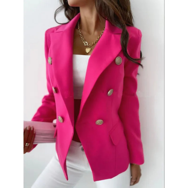 Street-Wave Long Double-Button Blazer For Modern Professional Women Elegant Versatility