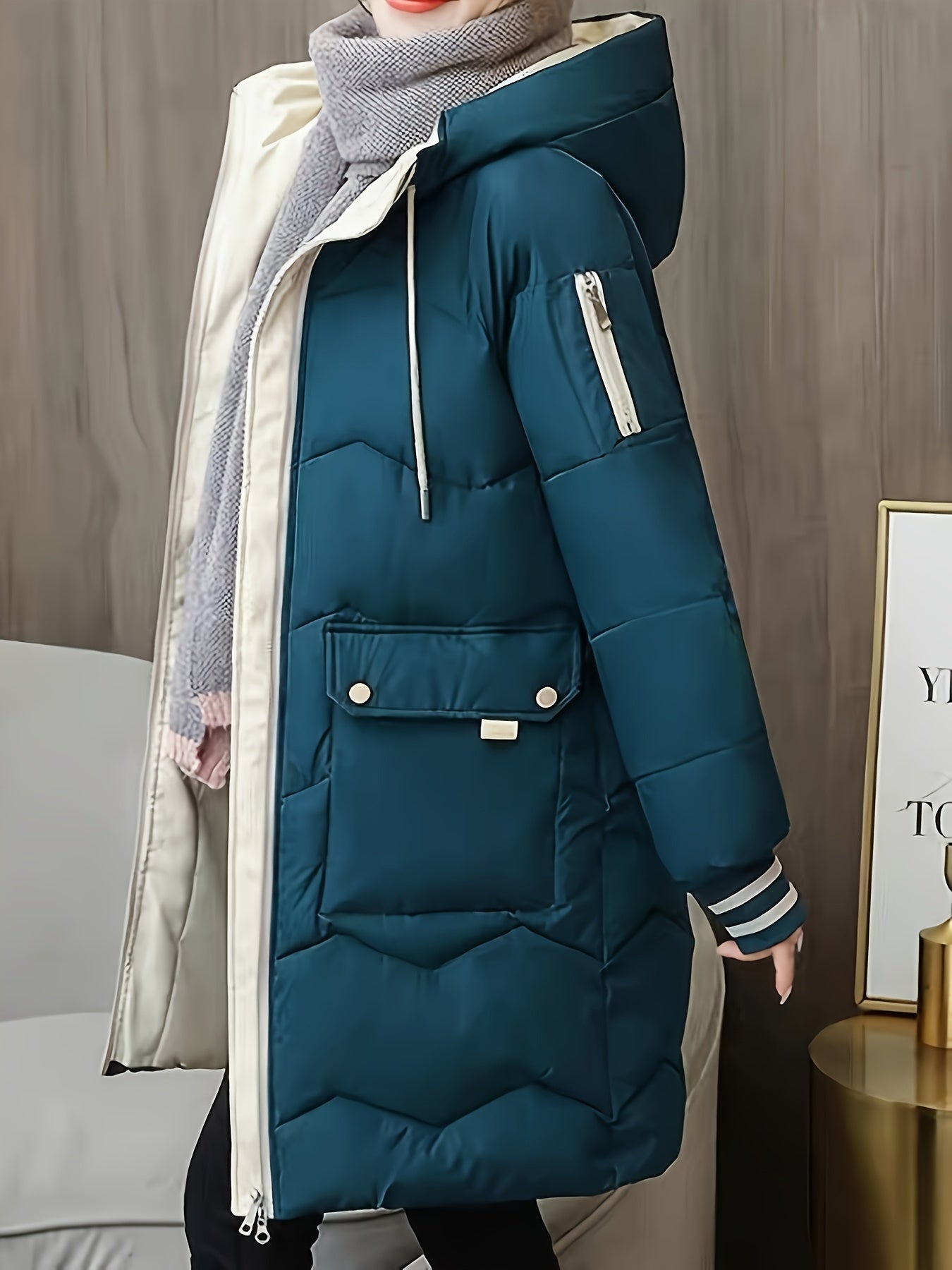 Street Wave Women Puffer Coat With Hood And Pockets Cozy Insulated Winter Jacket