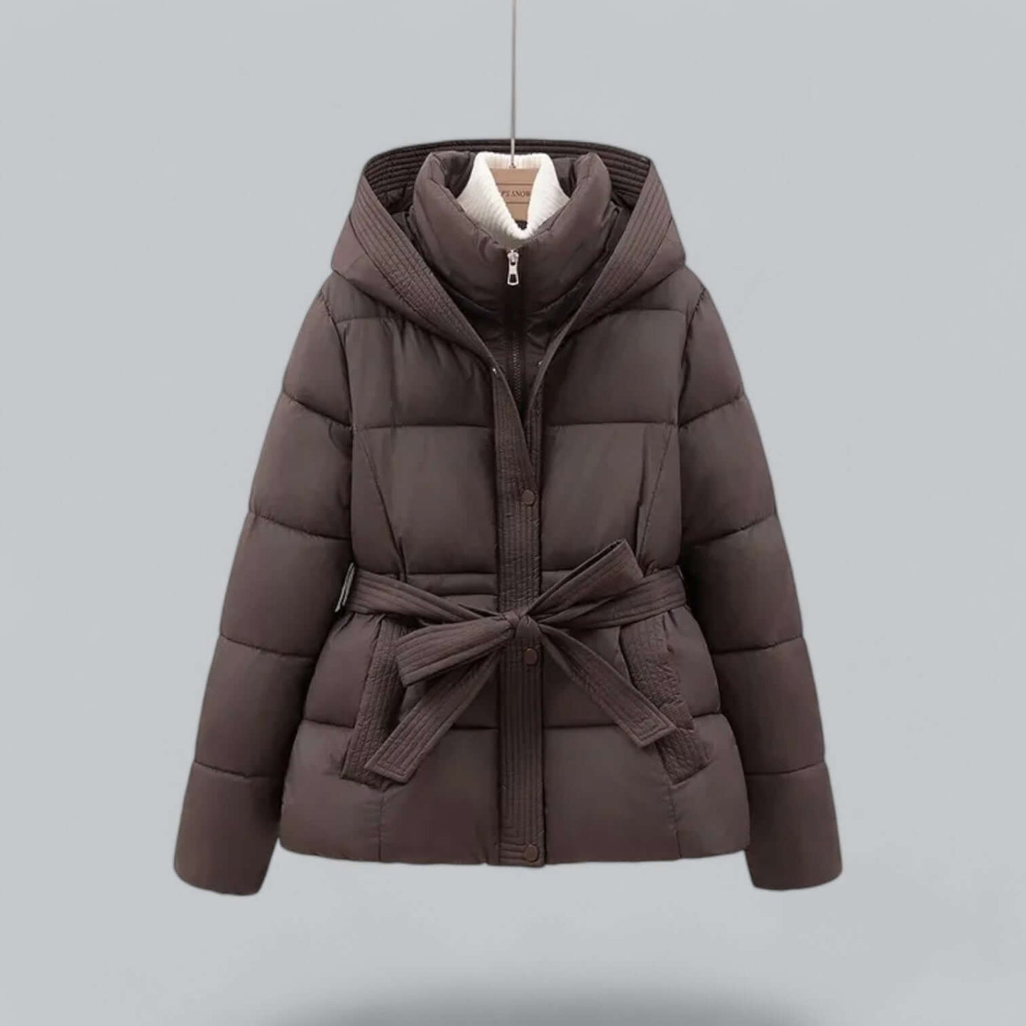 Street-Wave Womens Puffer Coat Warm Winter Parka With Belted Waist Hooded Insulation