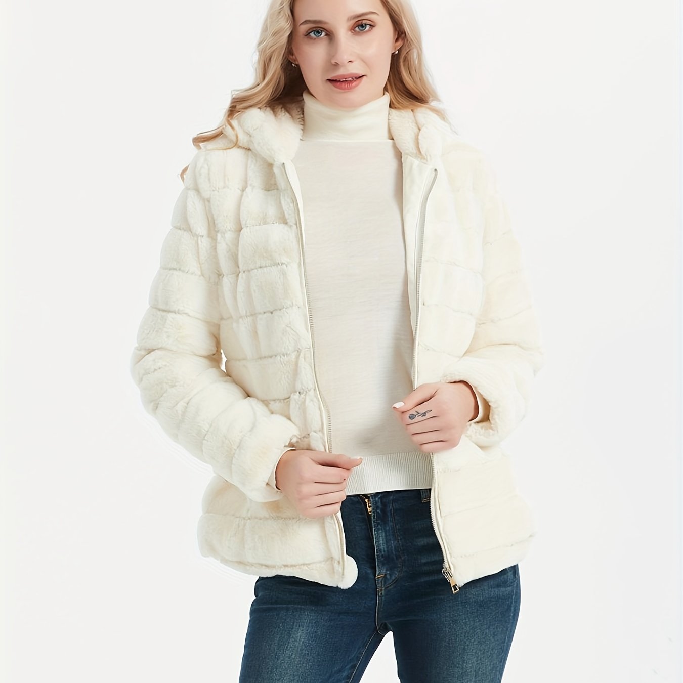 Street-wave Elegant Teddy Coat For Women Warm Plush Zipper Front Jacket Durable Silky Feel