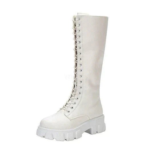 Street Wave Knee High Boots For Women Elegant All Day Comfort With Lace Up Front Lug Sole