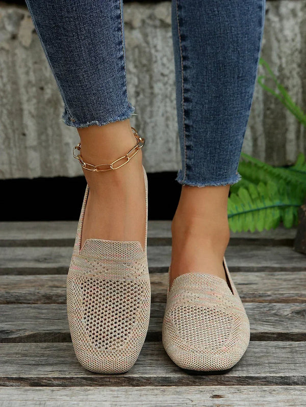 Streetwave Women Summer Knit Flat Shoes With Round Toe And Durable Rubber Sole All Day Comfort