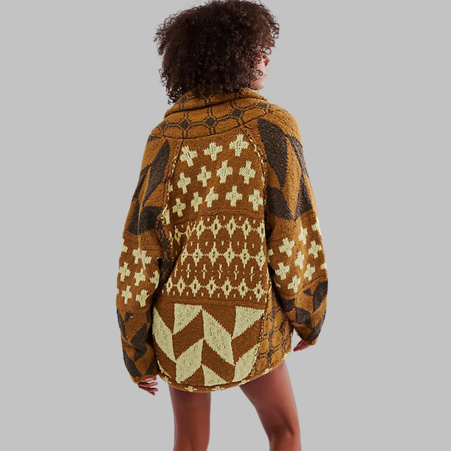 Street-wave Cozy Geometric Knit Jacket Relaxed Fit Women