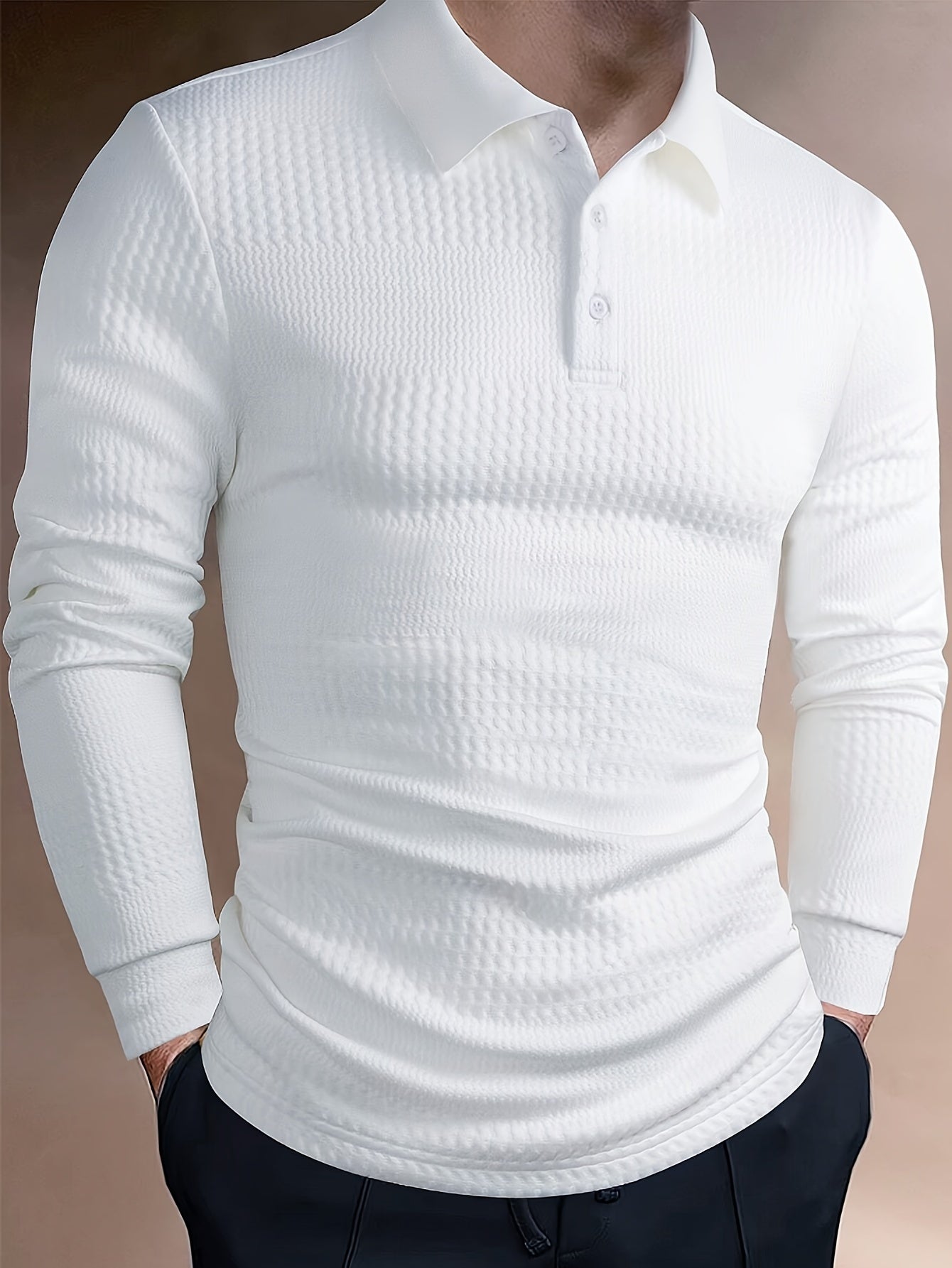 Street-wave Long Sleeve Polo Textured Knit Design For Men Elegant Comfort And Style