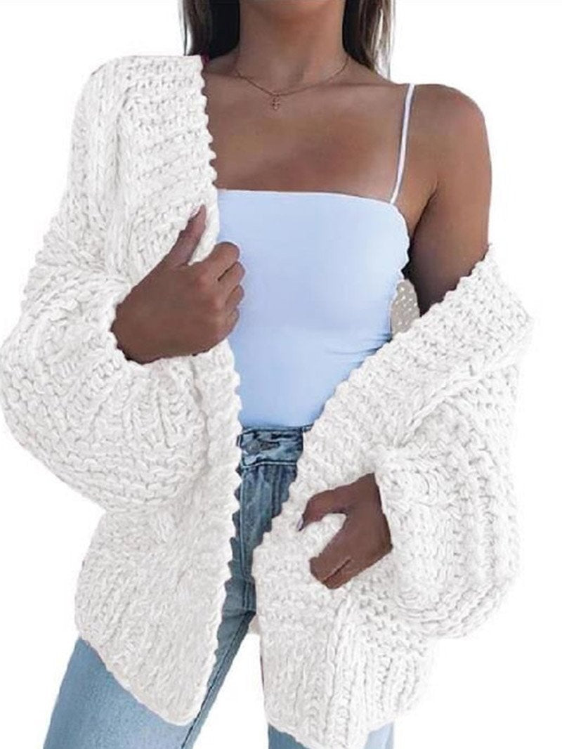 Street Wave Chunky Knit Cardigan Soft Warm Comfort For Women Cozy Everyday Wear Essential