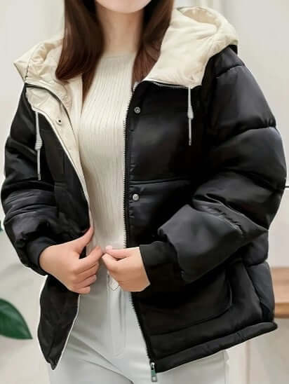 Street-wave Fleece-Lined Hooded Jacket For Women Warm Cozy Winter Outerwear With Windproof Comfort