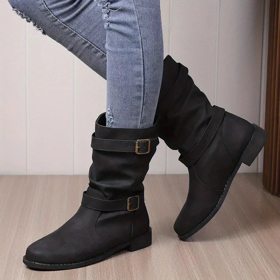 Street-wave Vintage Western Ankle Boots For Women With Buckle Straps Comfort And Style