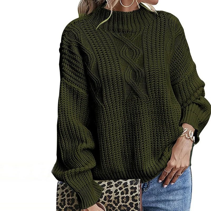 Street-wave Cozy Cable Knit Pullover for Women Warm Round Neck Sweater With Soft Cotton Acrylic Blend