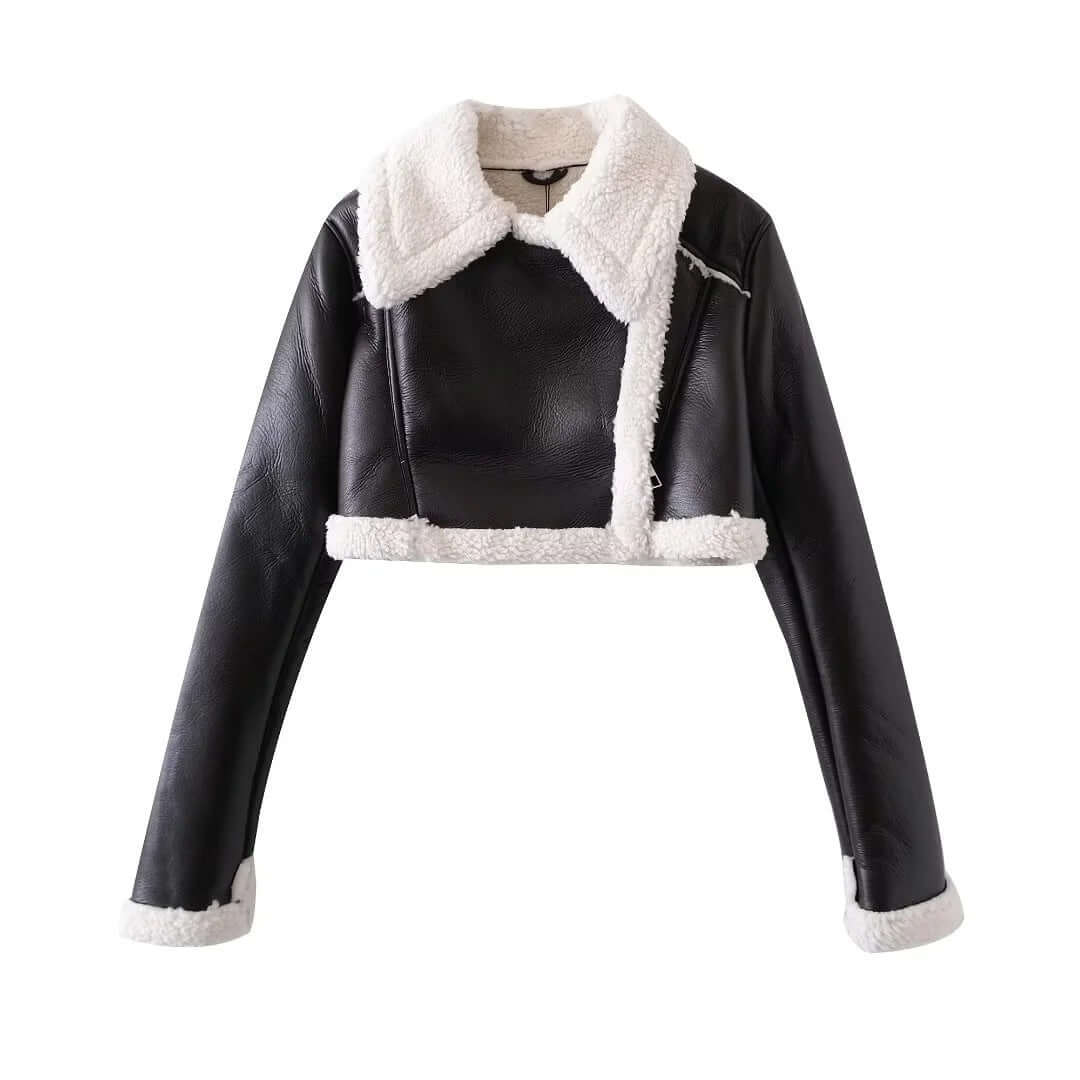 Street-wave Women's Faux Fur Lined Leather Winter Jacket Cozy Warmth Shearling Style