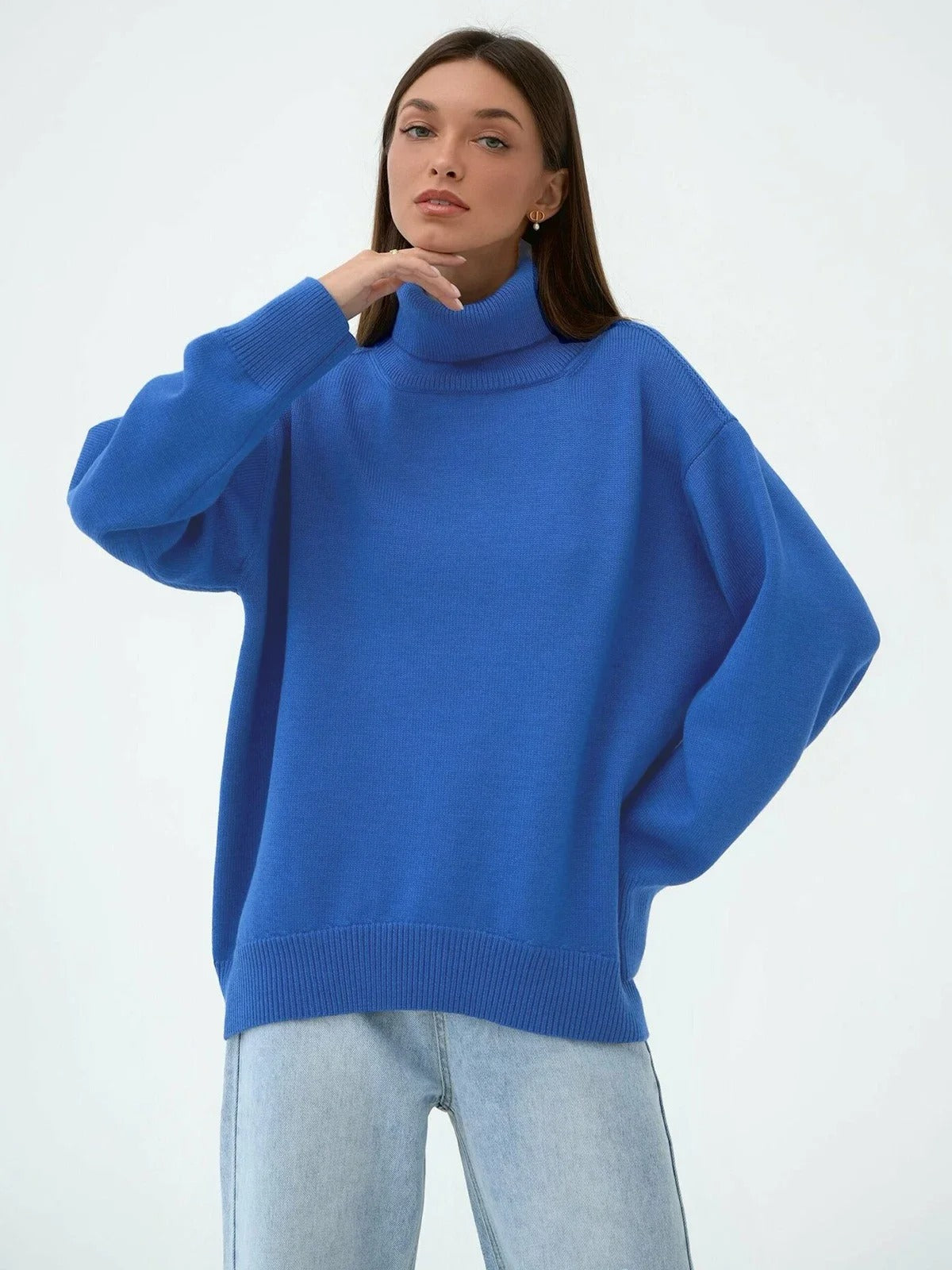 Street Wave Oversize Pullover With Stand Collar For Women Cozy Knitwear For Everyday Comfort