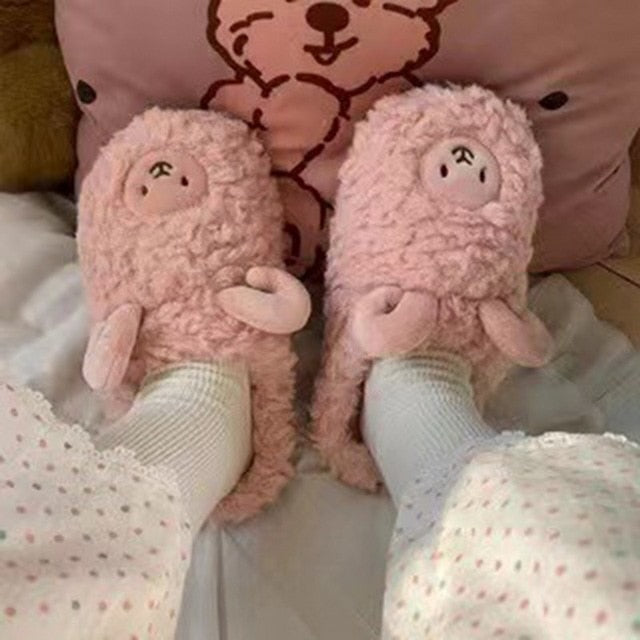 Street Wave Fluffy Bunny Slippers for Women Plush Cozy House Shoes Soft Warm Comfort