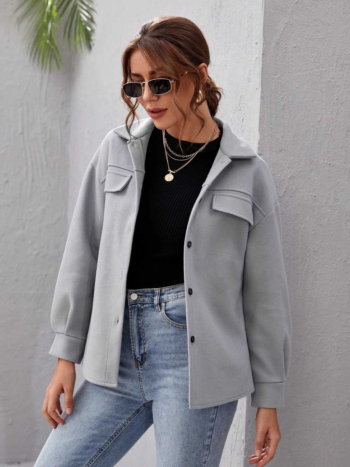 Streetwave Shacket With Pockets For Women Cozy Polyester Overshirt Jacket Machine Washable Lightweight