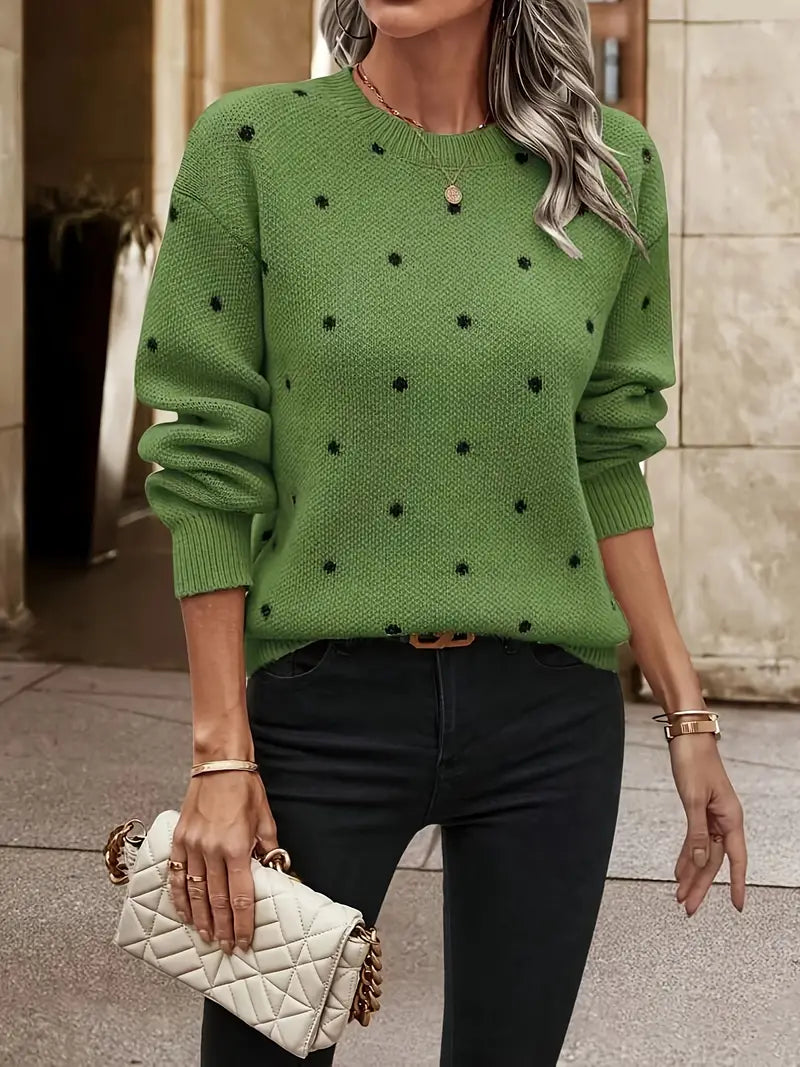 Polka Dot Knit Sweater For Women Street-wave Cozy Soft Warmth Everyday Chic Essential