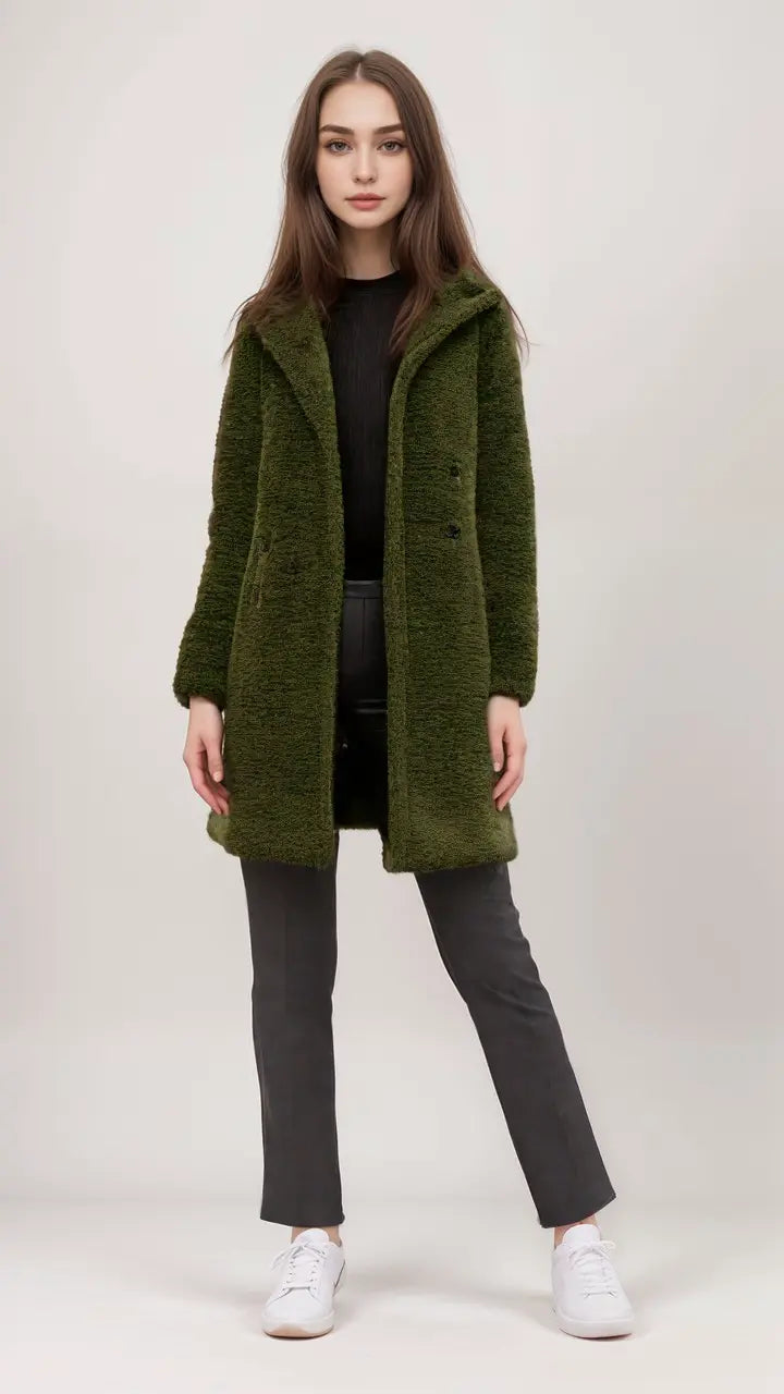 Street-Wave Teddy Jacket With Plush Texture Longline Warmth For Women Stylish Cozy Winter Outerwear