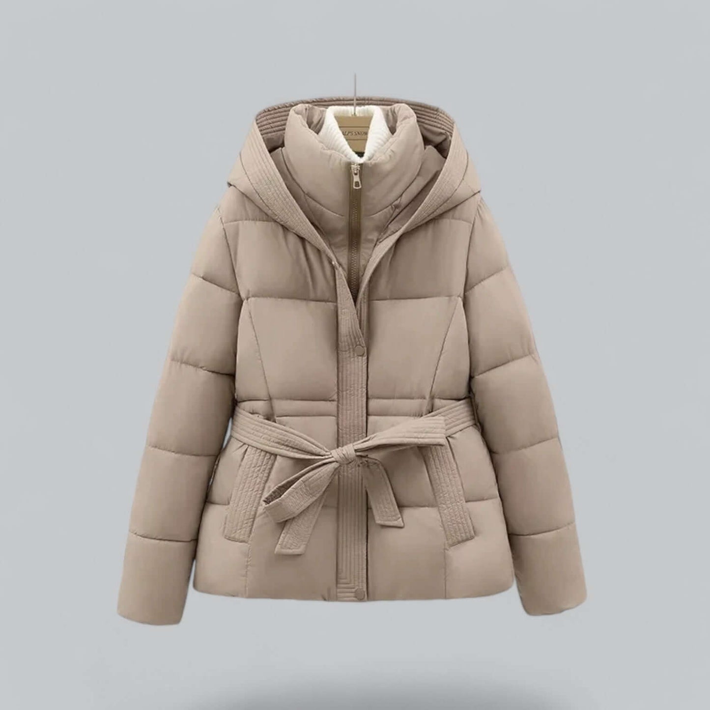 Street-Wave Womens Puffer Coat Warm Winter Parka With Belted Waist Hooded Insulation