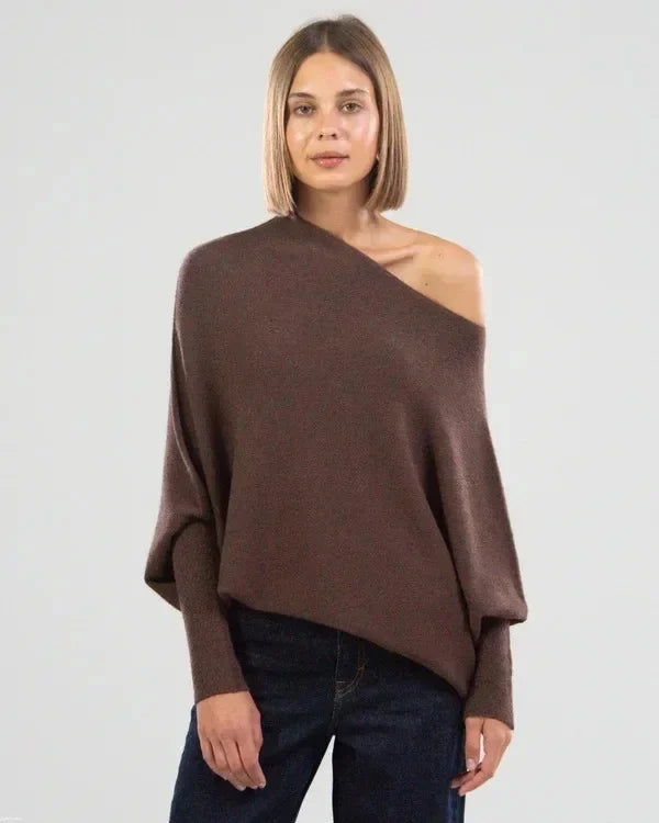Street Wave Draped Off Shoulder Sweater for Women Asymmetric Design Effortless Elegance
