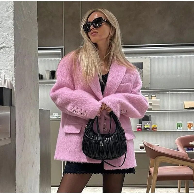 Street-wave Fleece Jacket For Women Plush Cozy Warmth Blazer Style All Season Outerwear
