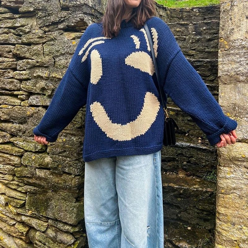 Omer Cozy Boho Sweater For Women Soft Oversized Knit Pullover With Colorful Abstract Design