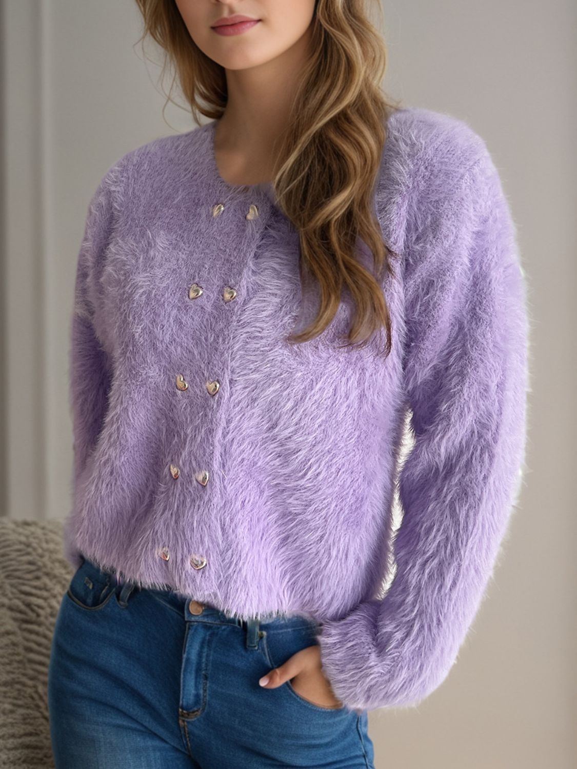 Street Wave Faux Fur Cardigan Women Soft Cozy Knitwear Elegant Design For Everyday Wear