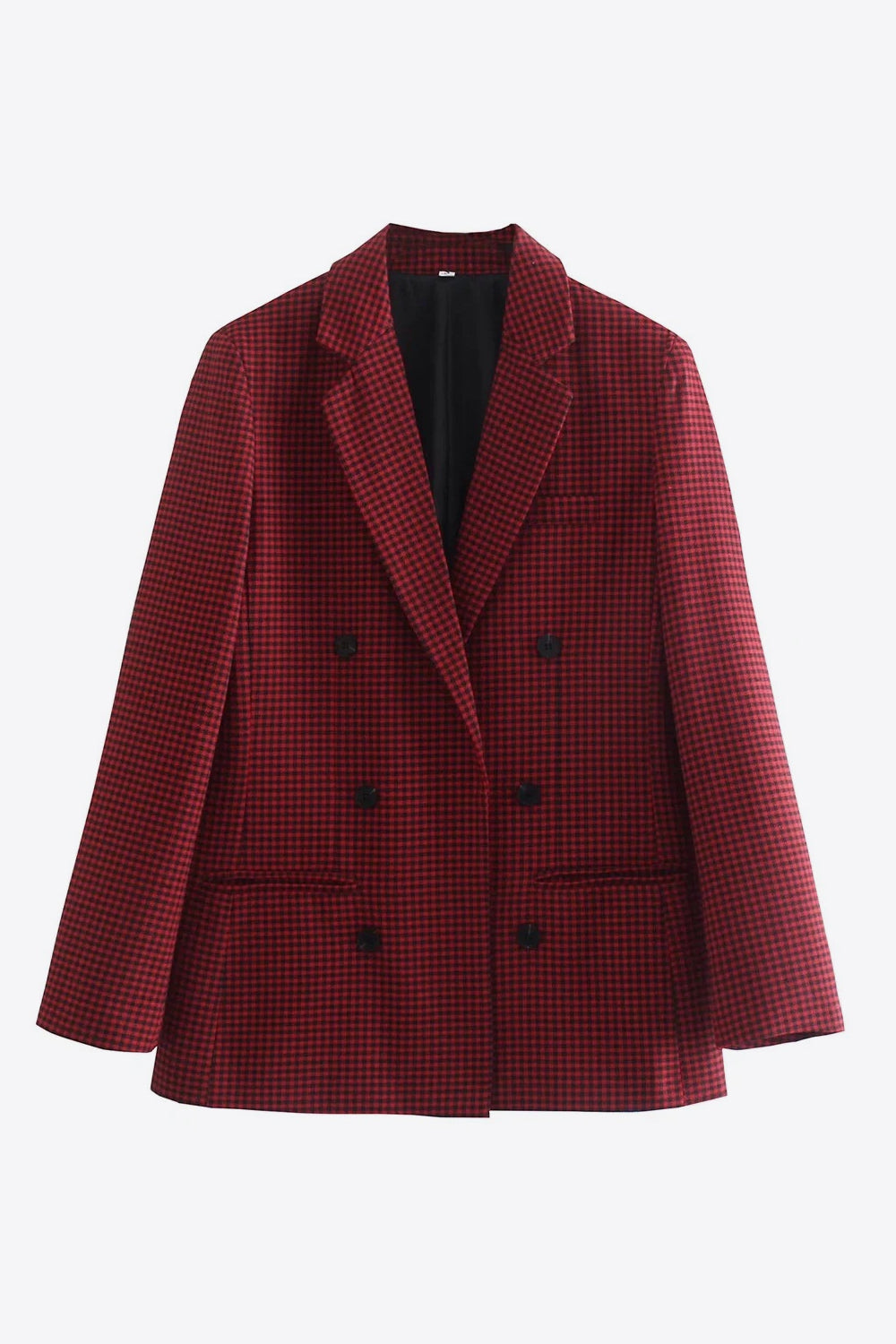Street-wave Checked Double-Breasted Blazer for Women Button Front Lapel Collar Versatile Office to Casual Wear