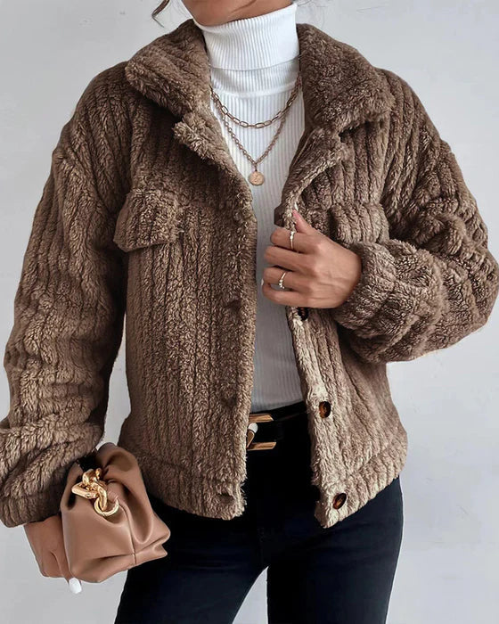 Street-Wave Thick Quilted Coat With Lapel Button For Women Warm Cozy Winter Outerwear