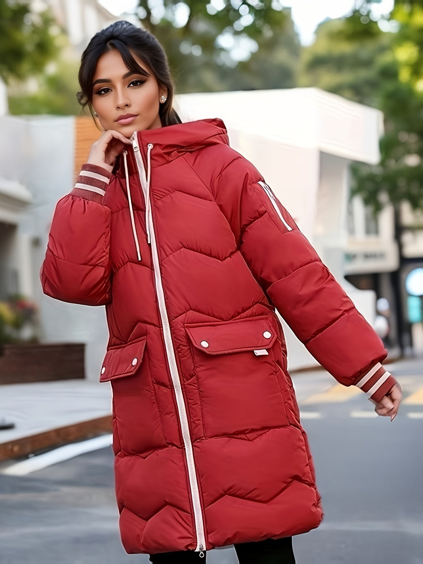 Street Wave Women Puffer Coat With Hood And Pockets Cozy Insulated Winter Jacket