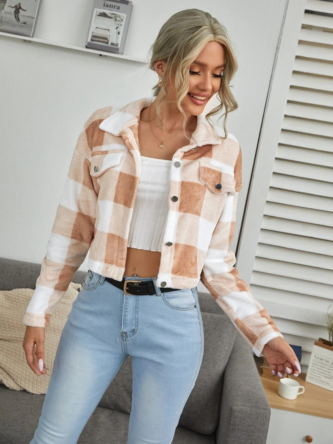Streetwave Plaid Fleece Jacket For Women Cozy Warm Sherpa Button Down Coat Soft Casual Everyday Outerwear