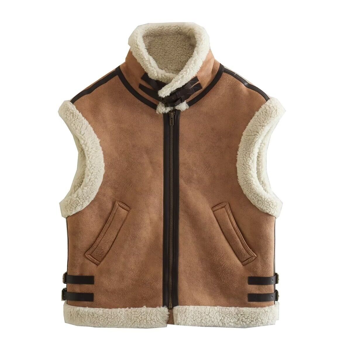 Street Wave Leather Vest With Shearling Fleece Lining For Women Cozy Warmth And Modern Style