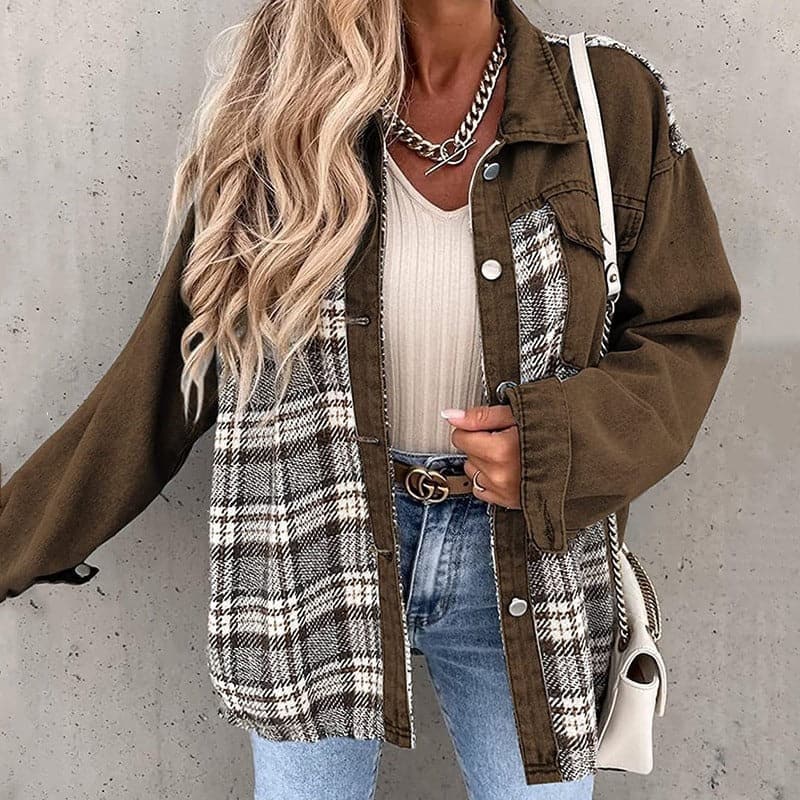 Street-Wave Plus Size Shirt Jacket Oversize With Plaid Or Solid Long Sleeves Button Closure