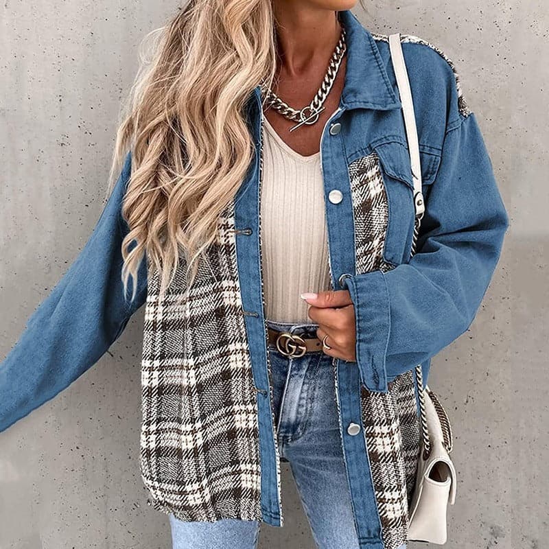 Street-Wave Plus Size Shirt Jacket Oversize With Plaid Or Solid Long Sleeves Button Closure