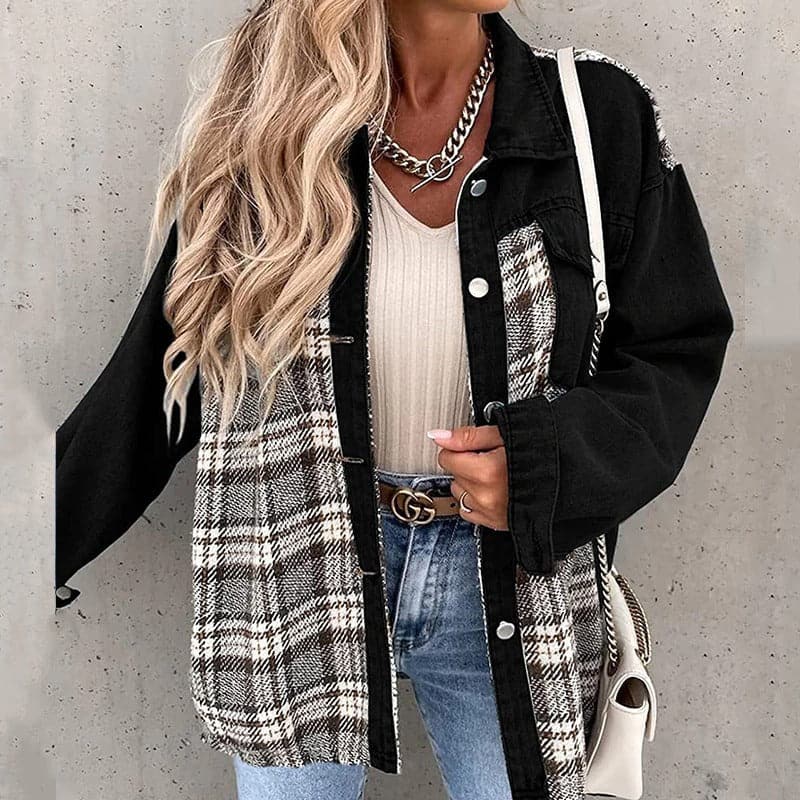 Street-Wave Plus Size Shirt Jacket Oversize With Plaid Or Solid Long Sleeves Button Closure