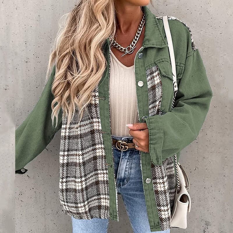 Street-Wave Plus Size Shirt Jacket Oversize With Plaid Or Solid Long Sleeves Button Closure