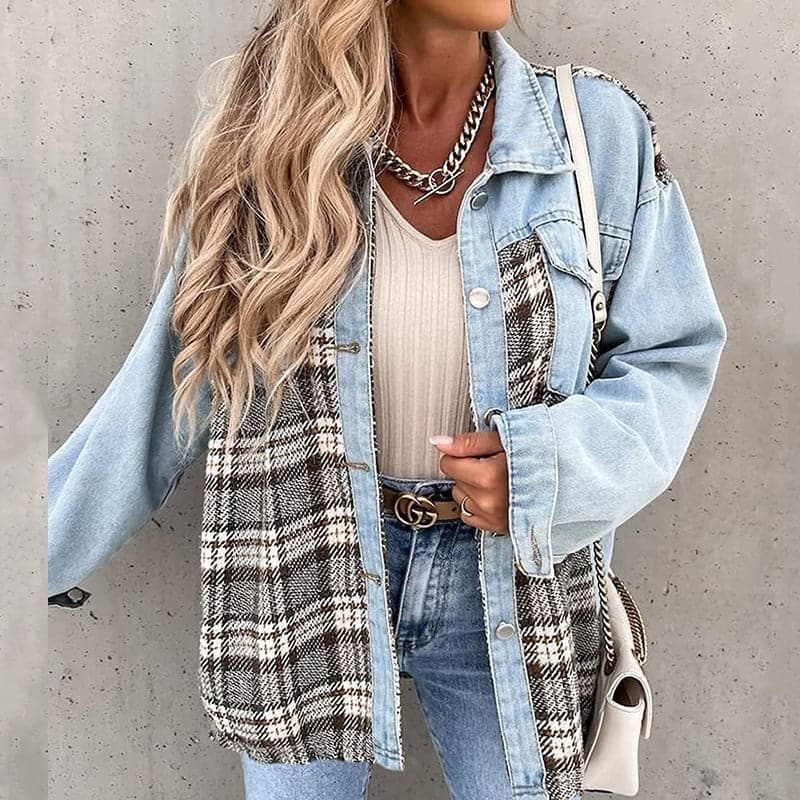 Street-Wave Plus Size Shirt Jacket Oversize With Plaid Or Solid Long Sleeves Button Closure