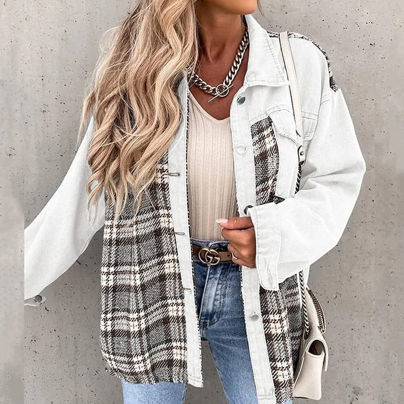 Street-Wave Plus Size Shirt Jacket Oversize With Plaid Or Solid Long Sleeves Button Closure