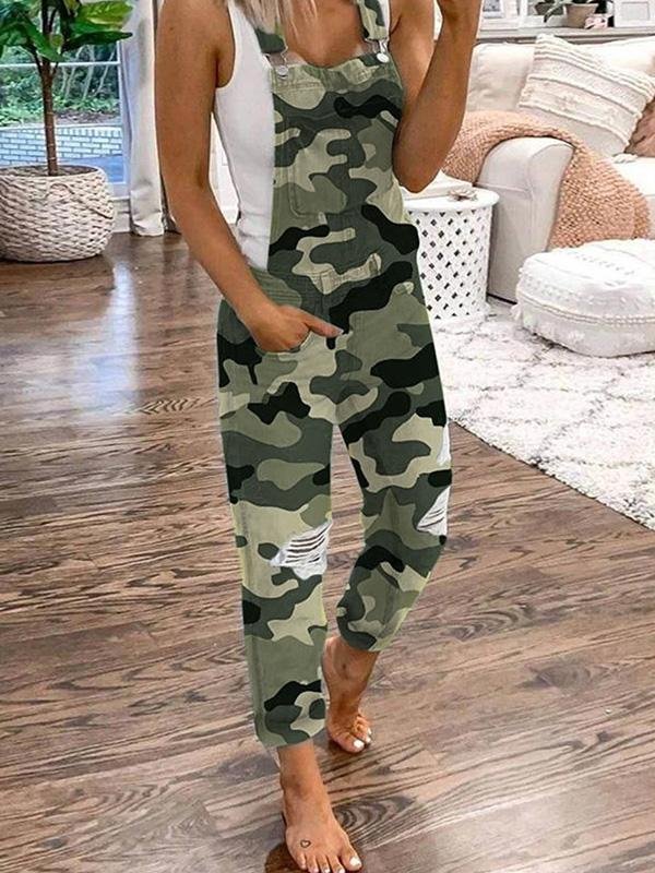 Street-Wave Distressed Denim Overalls for Women, Breathable Comfort, Trendy Casual Wear