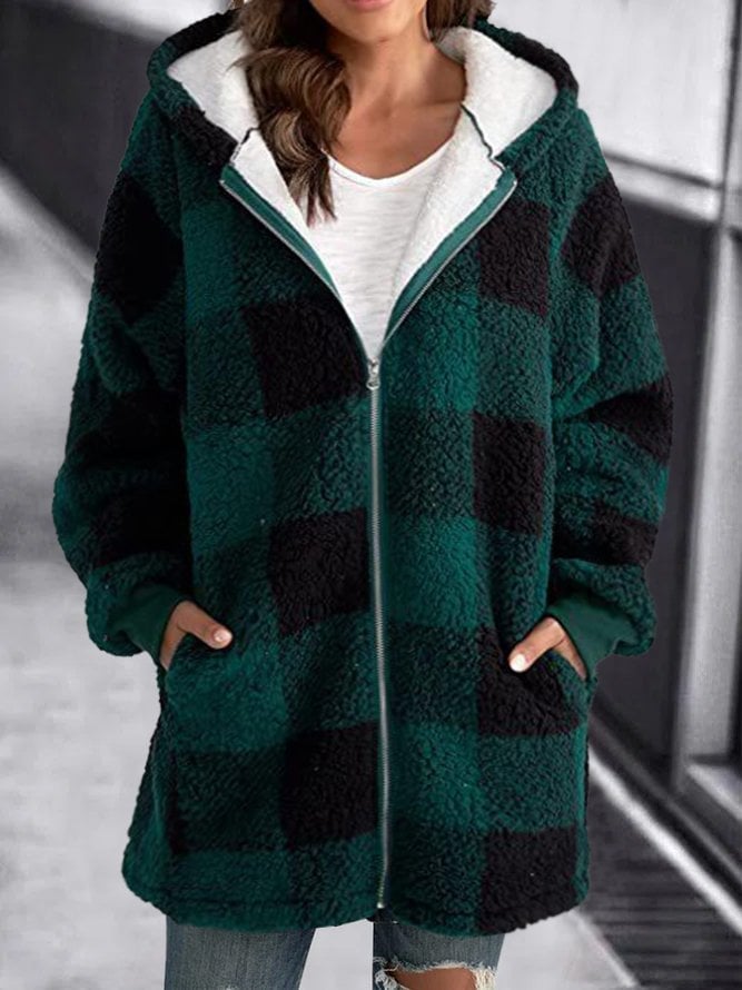 Streetwave Plaid Fleece Zip Up Hoodie Jacket For Winter Comfort And Cozy Streetwear Style