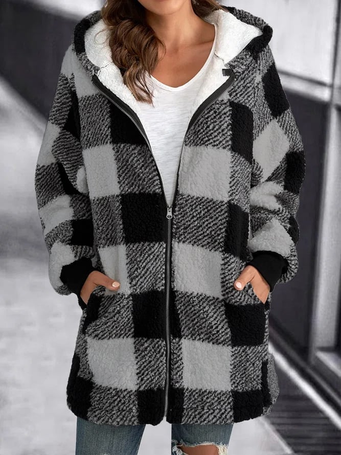 Streetwave Plaid Fleece Zip Up Hoodie Jacket For Winter Comfort And Cozy Streetwear Style