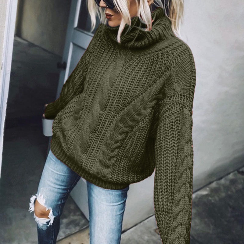 Street-Wave Chunky Cable Knit Turtleneck Sweater For Women Soft Warm Cozy Oversized Pullover