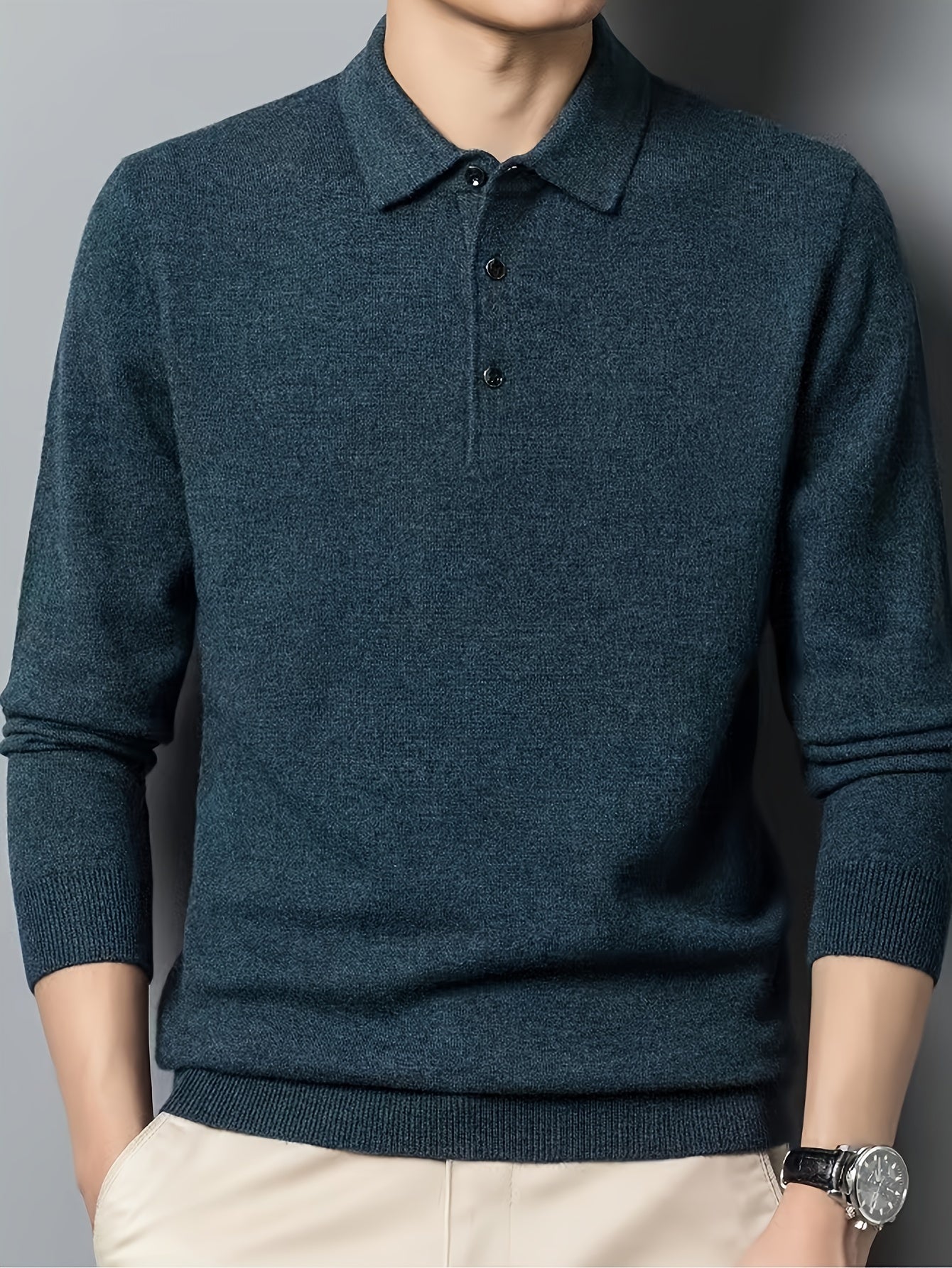 Street Wave Classic Knit Polo Shirt Soft Wool Blend For Men Everyday Comfort And Style